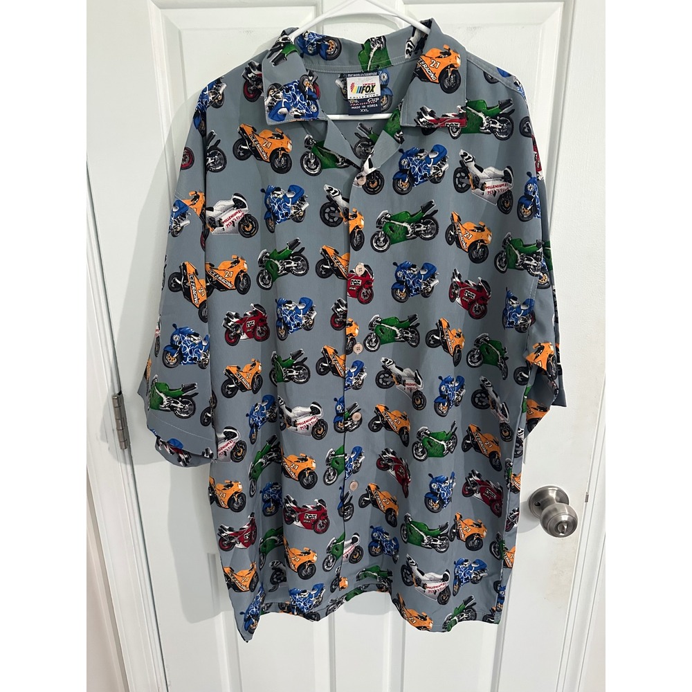 Vintage iFOX Racing Motorcycle Button‎ Up Shirt Mens XXL Novelty Biker